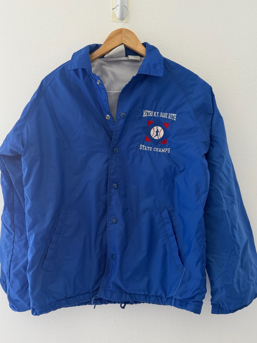 Cardinal Metro NY Babe Ruth State Champs Jacket S Vintage Baseball Coach Blue